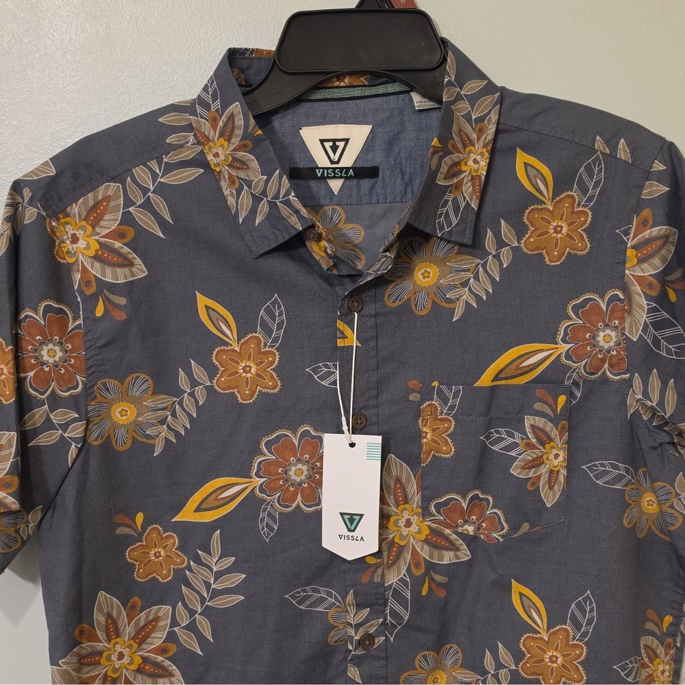 Vissla Men's Woven Cotton/Poly SS Button-Up Floral Pockets S Gray #270 - Picture 4 of 8
